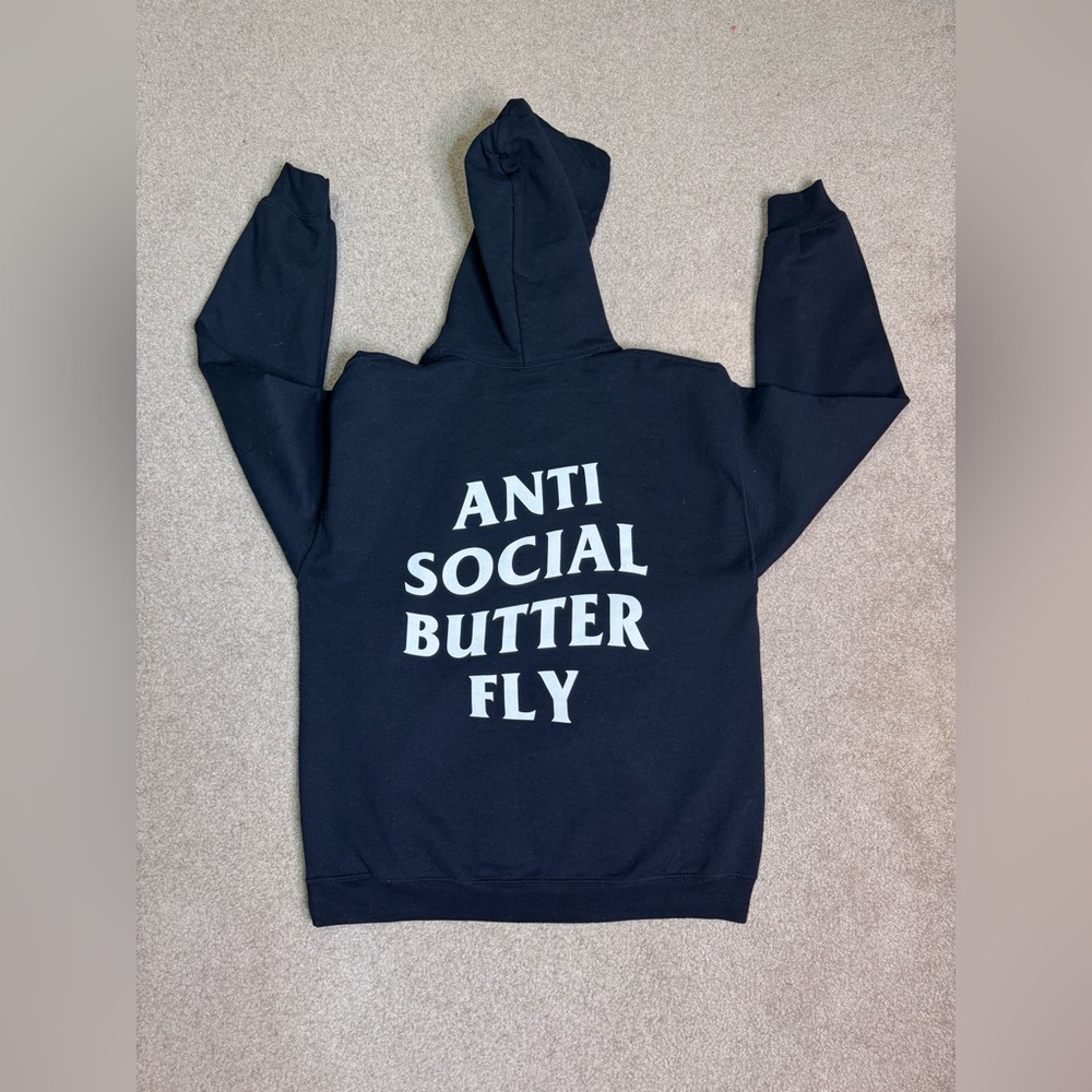 “Anti Social Butterfly” Linda Finegold A**holes Never Die Hoodie Large